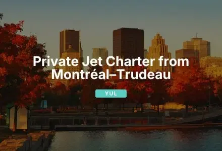 Montreal skyline with autumn foliage showcasing Jetbay private jet charter services from Trudeau Airport