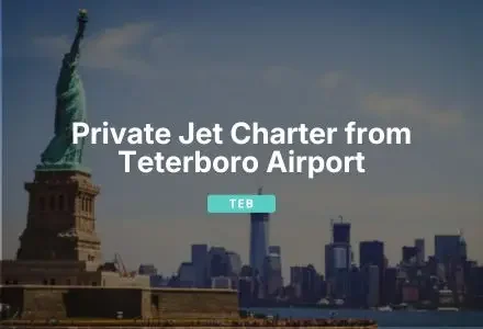 Jetbay private jet charter services from Teterboro Airport with Statue of Liberty and Manhattan skyline