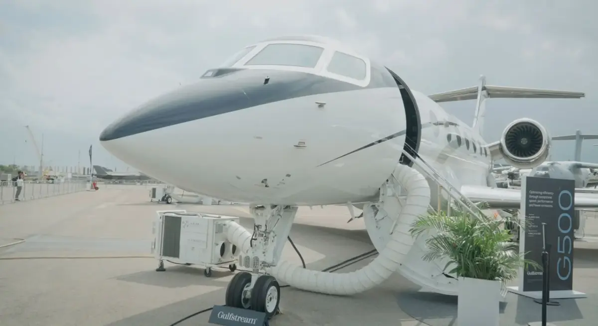 Gulfstream G500 business jet on display at Singapore Airshow showcasing latest private aviation technology