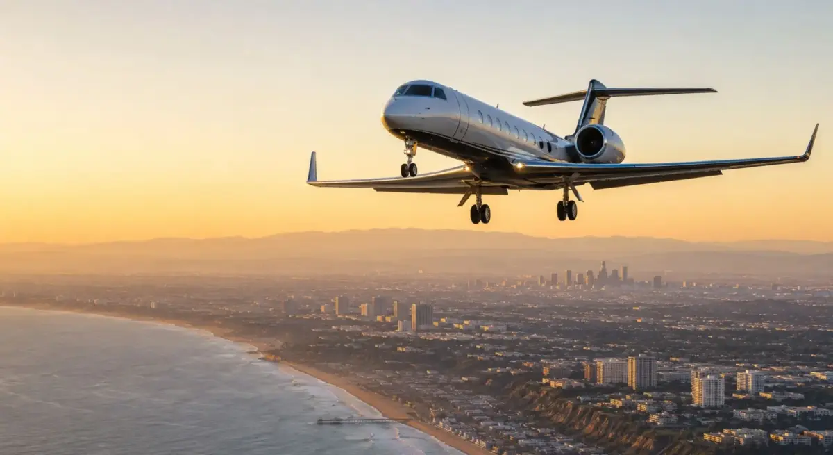 Private jet approaching Los Angeles for the LA 2028 Summer Olympics