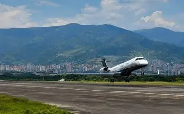 Private jet on an airport apron before a charter flight departure