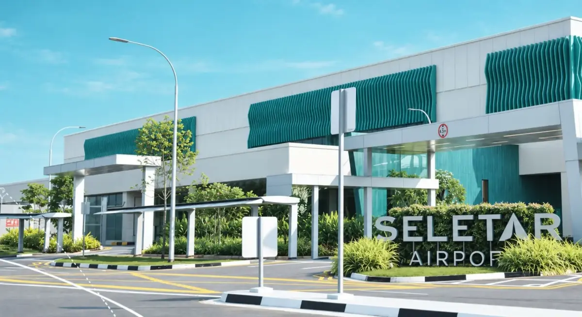 Seletar Airport terminal exterior in Singapore, the private aviation gateway for charter flights arriving from Jakarta Halim