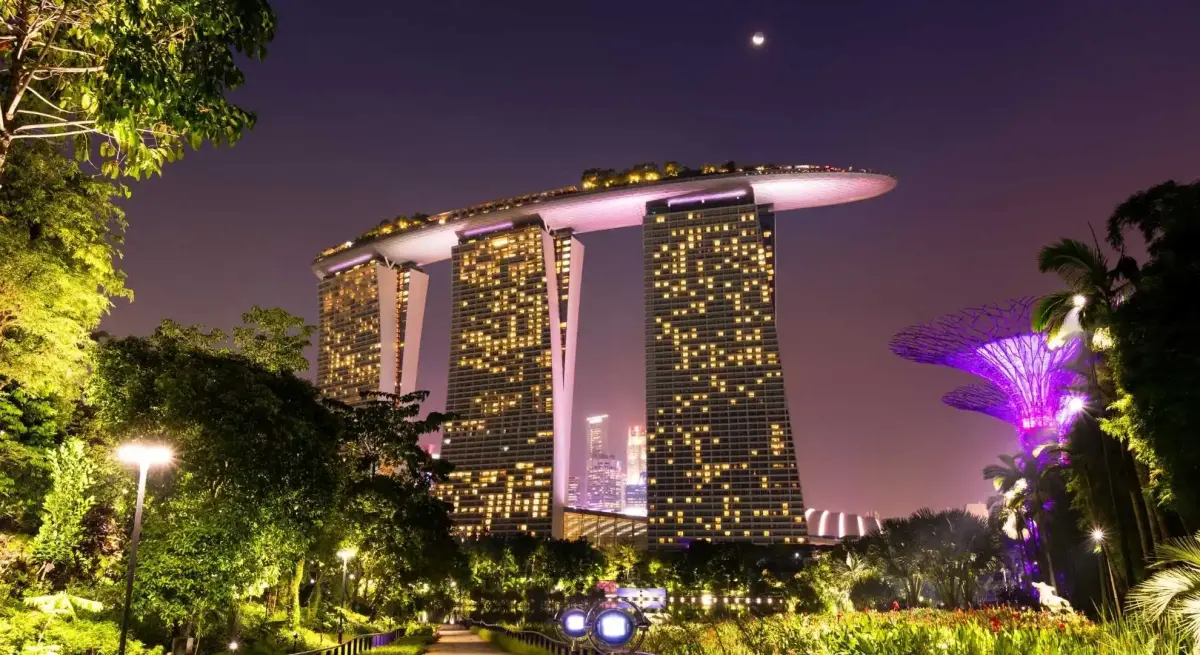 Marina Bay Sands and Gardens by the Bay Supertrees, a Singapore landmark for private jet charter arrivals from Jakarta