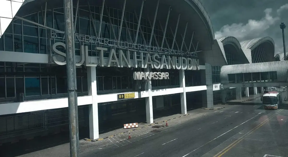 Sultan Hasanuddin International Airport terminal facade in Makassar, a key hub for private jet charter flights in Indonesia