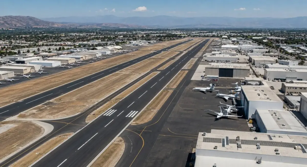 Van Nuys Airport runways serving private jet charters to Los Angeles