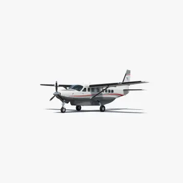 White Cessna Caravan turboprop aircraft with red accent stripes on clean background