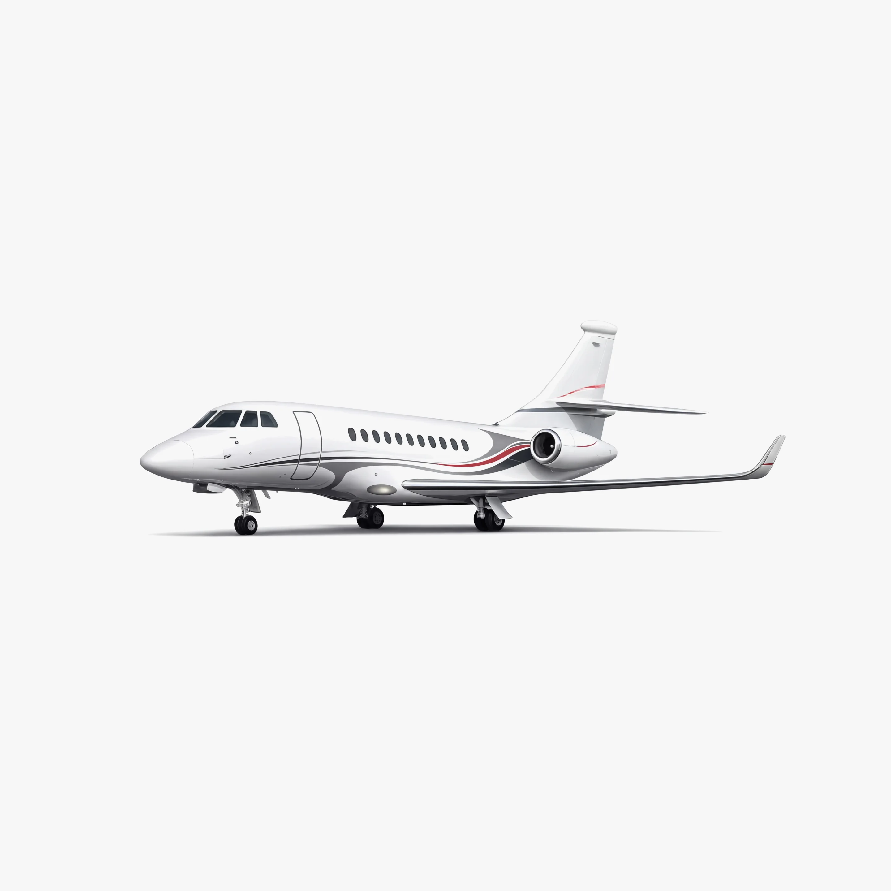 White Citation Sovereign private jet with red accent stripes on fuselage, positioned on clean background
