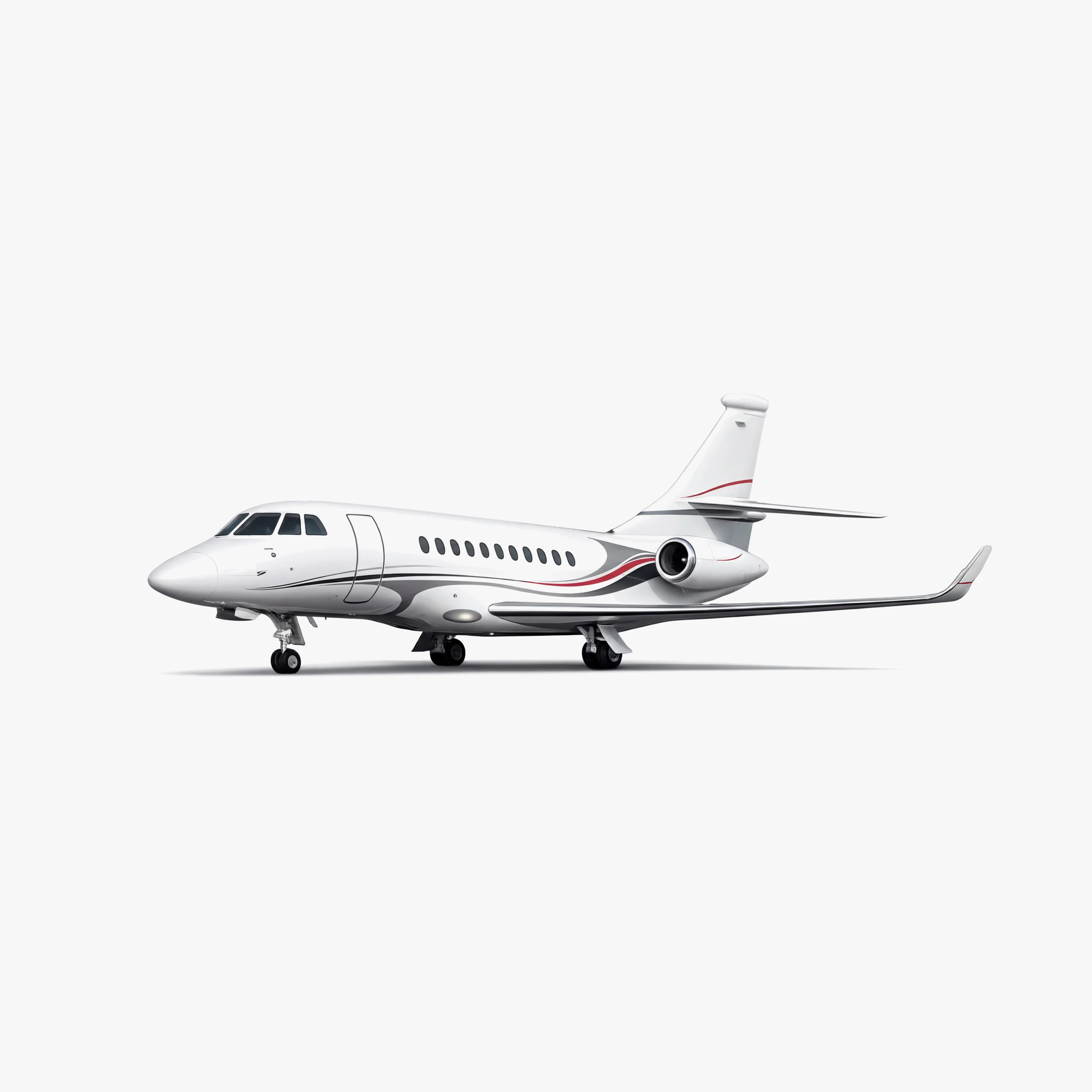 White Citation X+ private jet with red accent stripes on fuselage, positioned on clean background