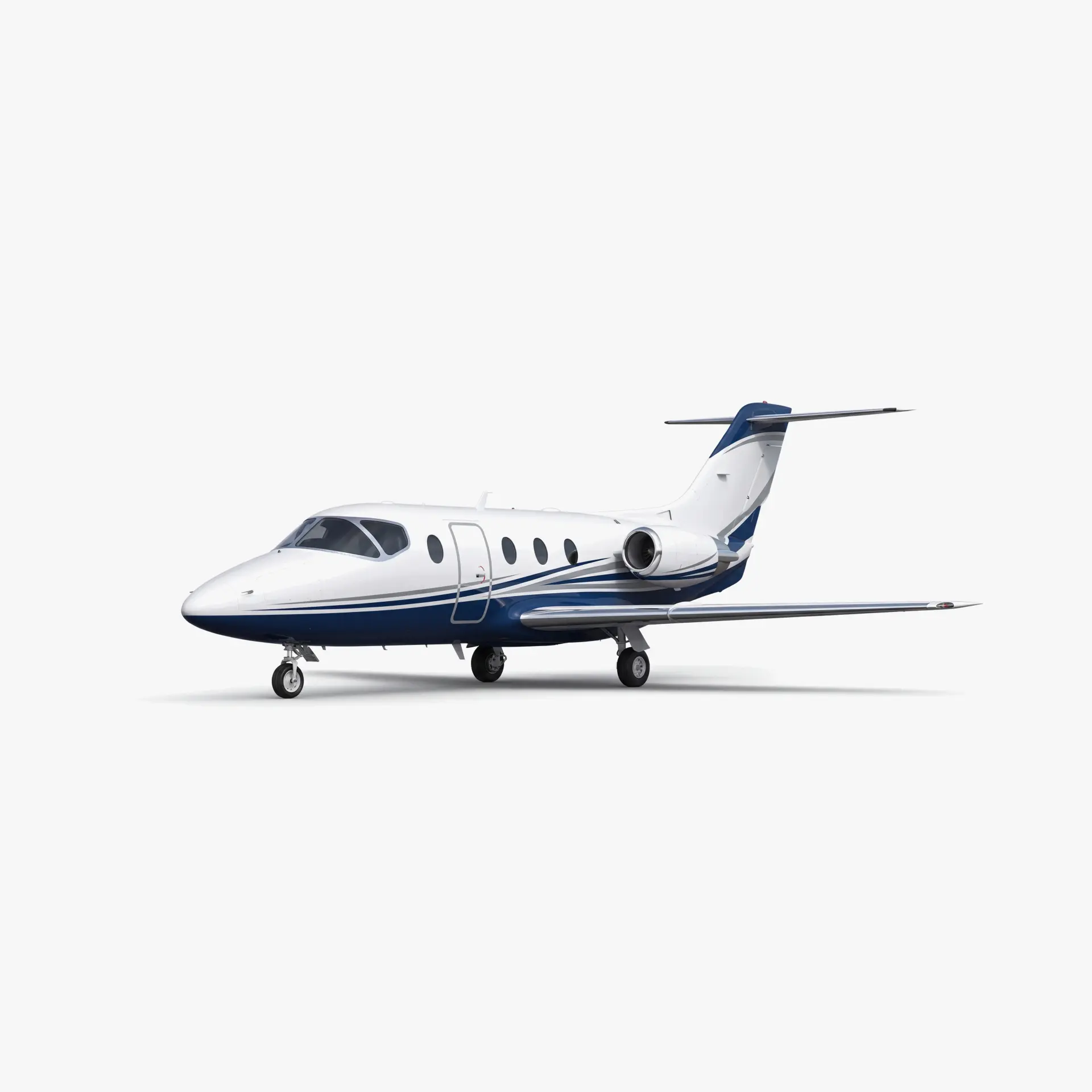 Hawker 400XP light jet aircraft in white and blue livery with T-tail configuration on neutral background