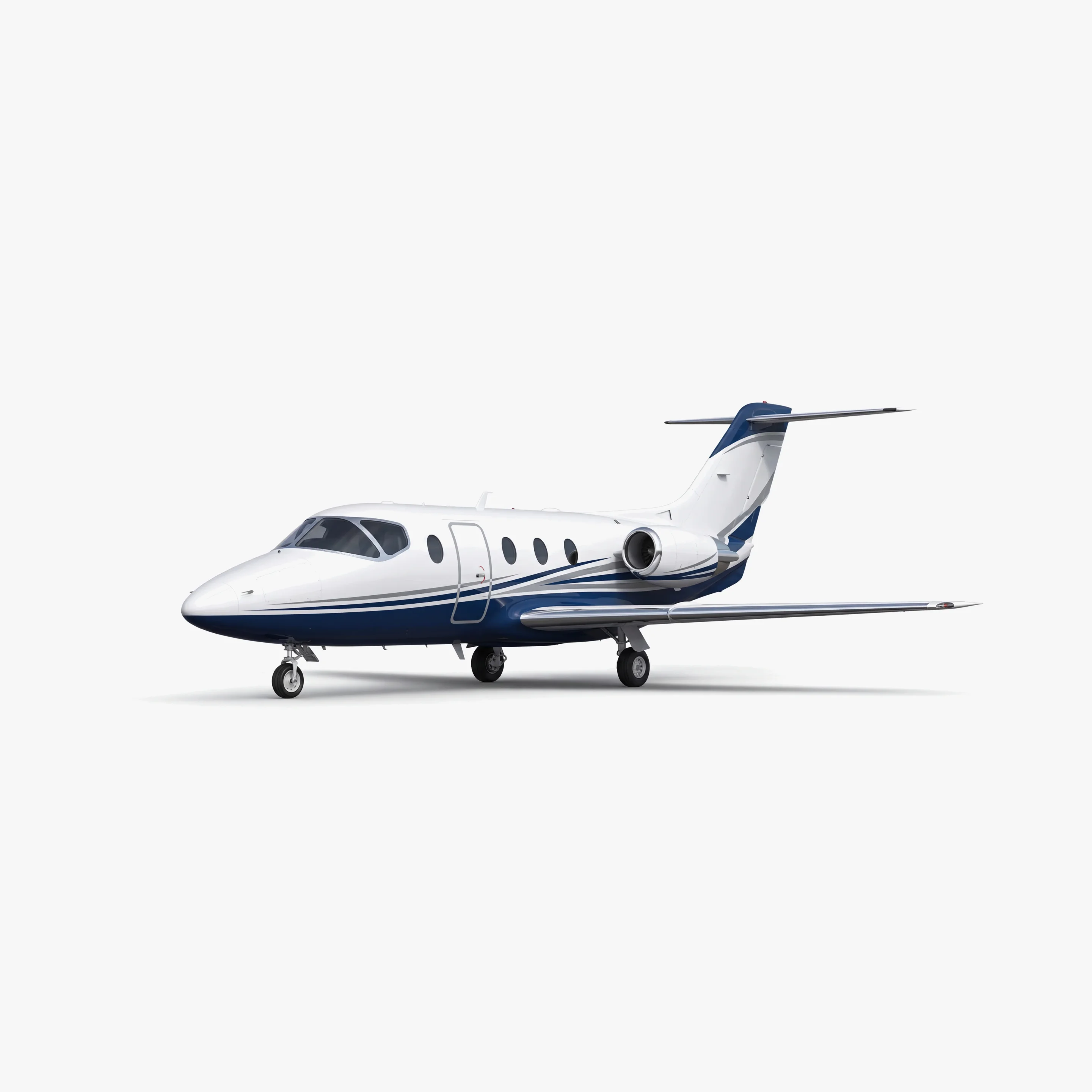 Hawker 400XP light jet aircraft in white and blue livery with T-tail configuration on neutral background