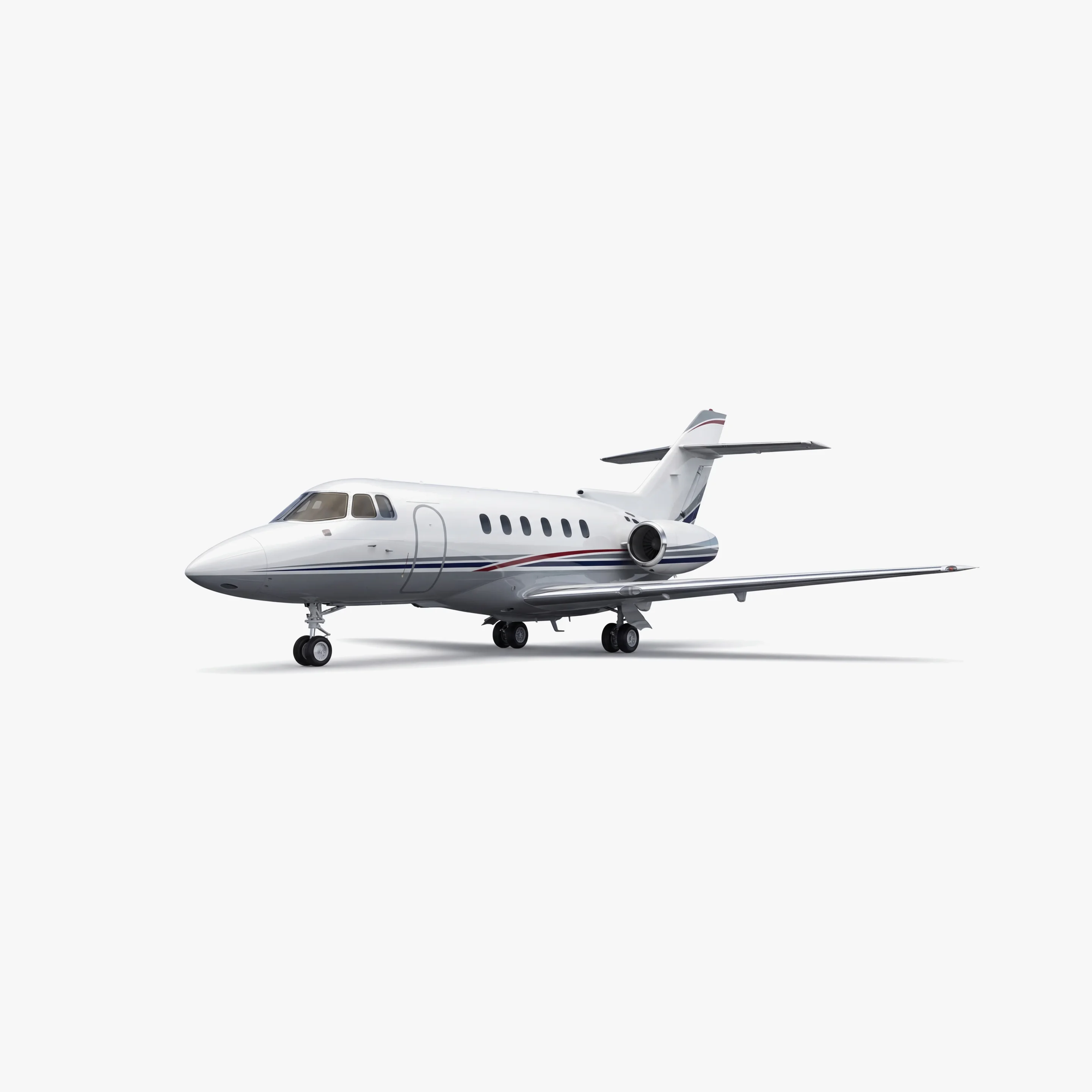 Hawker 700 mid-size business jet with white fuselage, dark accent stripes, and T-tail configuration