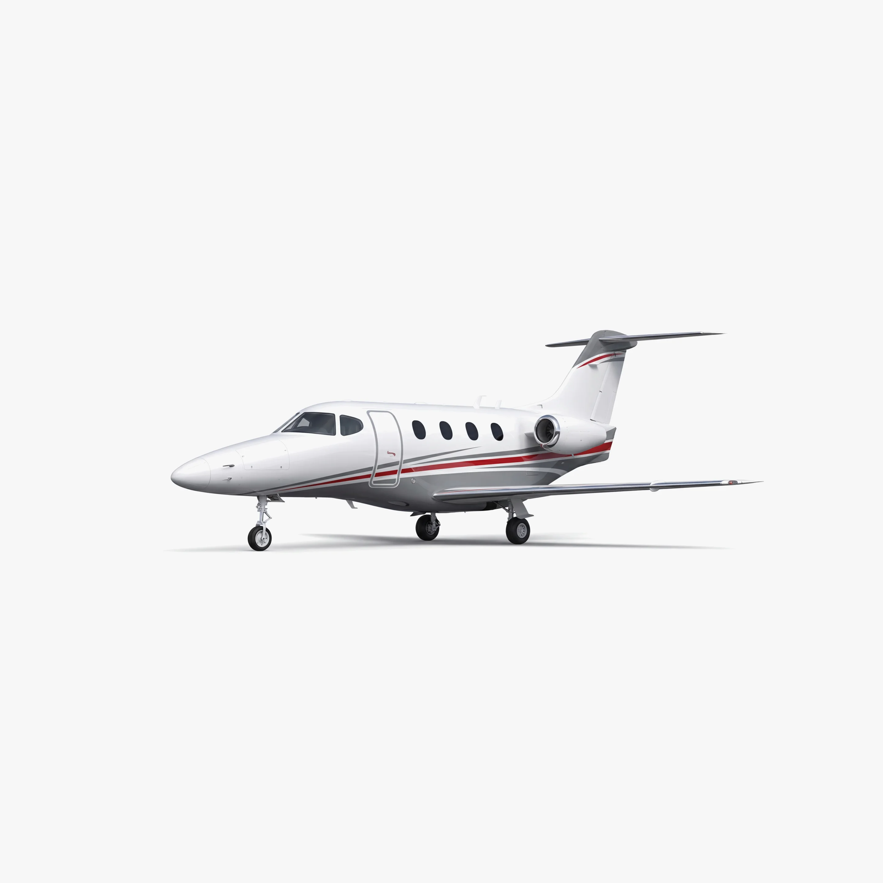 White Premier I light jet with red accent stripes and T-tail configuration on neutral background
