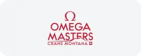 OMEGA Masters Crans-Montana golf tournament logo featuring red text and Swiss cross symbol