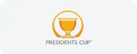 Presidents Cup golf tournament logo featuring golden trophy cup icon in circular design