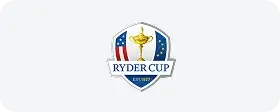Ryder Cup official logo featuring blue shield with golden trophy and red, white, blue stripes
