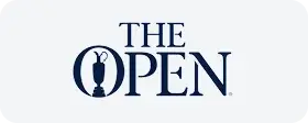The Open Championship golf tournament official logo featuring classic typography and trophy silhouette