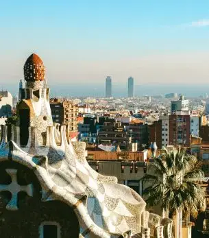 Barcelona skyline and landmark attractions seen on descent during a private jet charter approach