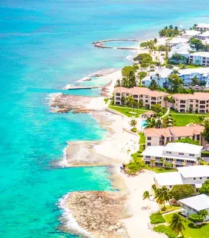 Cayman Islands skyline and landmark attractions seen on descent during a private jet charter approach