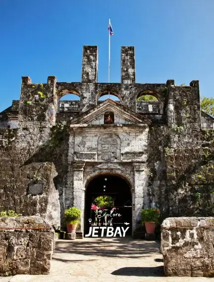 Historic Fort San Pedro stone entrance gate with colonial architecture in Cebu City, Philippines