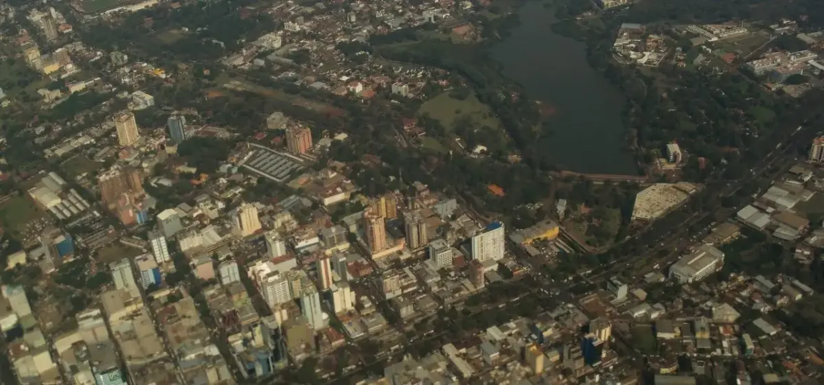 Aerial view of Ciudad Del Este's urban landscape showcasing Paraguay's vibrant commercial hub from above
