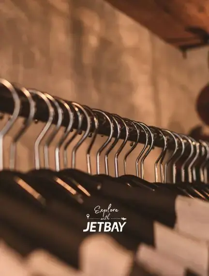 Luxury shopping district wardrobe with premium clothing hangers in Ciudad Del Este Paraguay