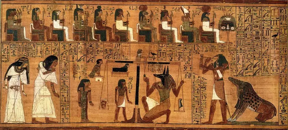 Ancient Egyptian papyrus depicting gods and pharaohs in afterlife journey, showcasing Egypt's rich cultural heritage