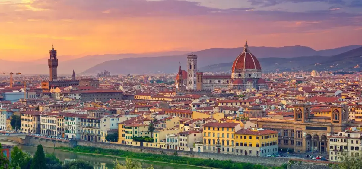 Florence skyline at sunset showcasing Renaissance architecture and iconic Duomo dome for luxury travel