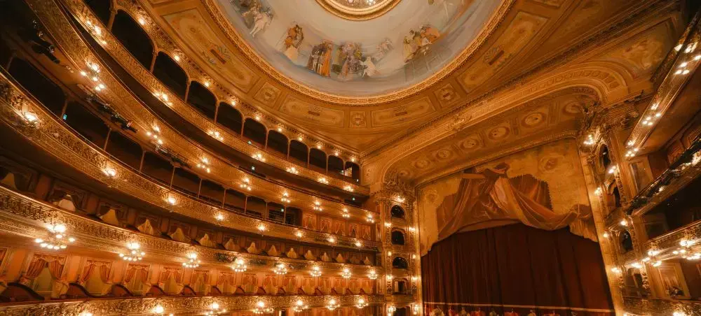 Ornate golden interior of Teatro Degollado opera house showcasing Guadalajara's rich cultural heritage