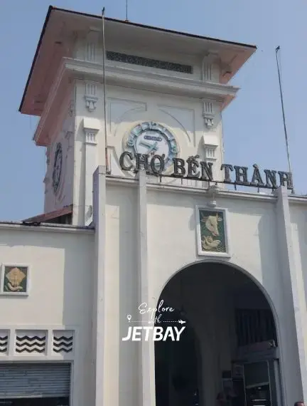 Historic Ben Thanh Market entrance gate with colonial architecture in Ho Chi Minh City, Vietnam