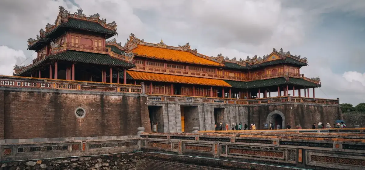 Majestic Imperial City palace complex in Hue showcasing traditional Vietnamese architecture and ornate rooflines