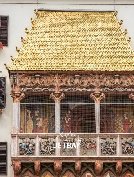 Golden Roof landmark in Innsbruck's Old Town featuring ornate Gothic balcony with gilded copper tiles