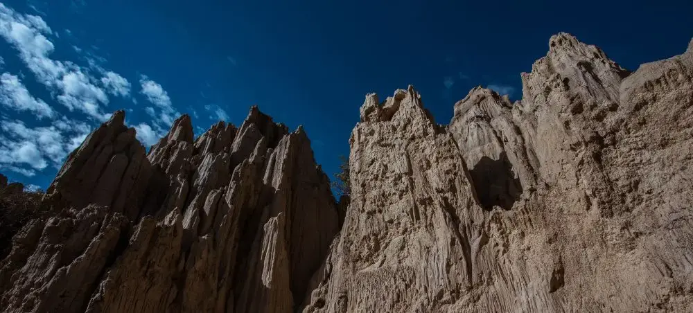 Dramatic sandstone spires and eroded rock formations near La Paz showcase Bolivia's striking desert landscape