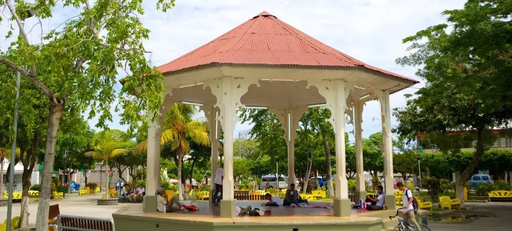 Traditional gazebo in Liberia's central park where locals gather, showcasing Costa Rican community life