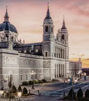 Madrid skyline and landmark attractions seen on descent during a private jet charter approach