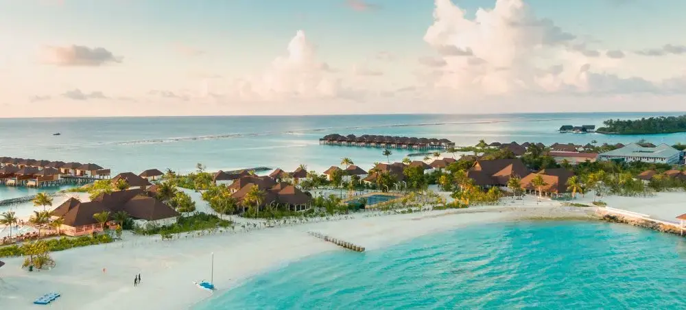 Luxury overwater bungalows and pristine white sand beaches in the Maldives tropical paradise destination
