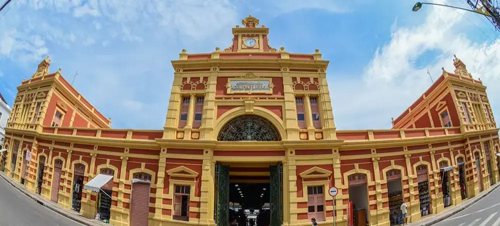 Historic Mercado Adolpho Lisboa market building in Manaus showcasing ornate colonial architecture