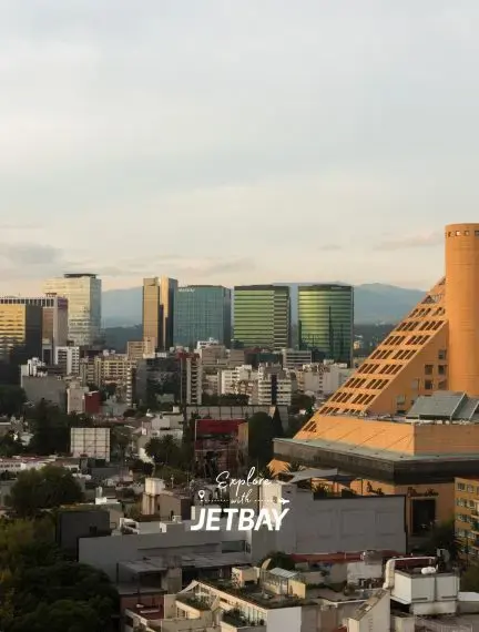Mexico City skyline showcasing modern skyscrapers and urban architecture at golden hour