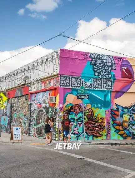 Vibrant street art murals covering building walls in Miami's colorful Wynwood Arts District