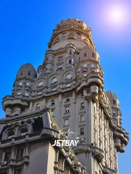 Palacio Salvo historic landmark towering against blue sky in Montevideo Uruguay downtown district