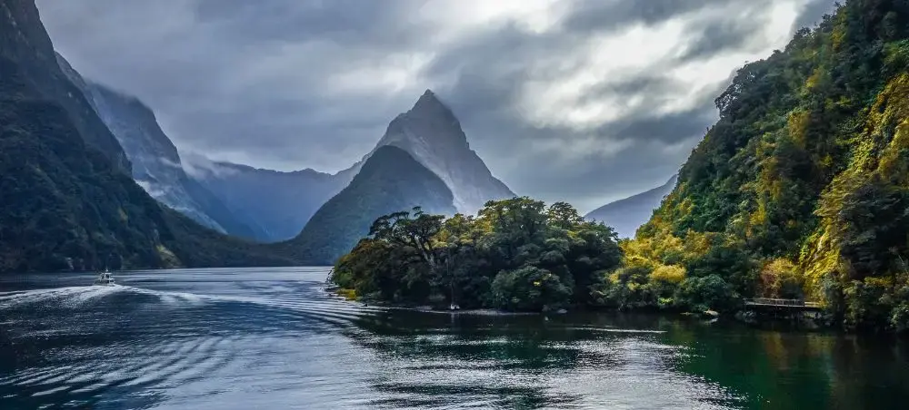 Dramatic Milford Sound fjord with towering Mitre Peak and pristine waters showcasing New Zealand's wilderness