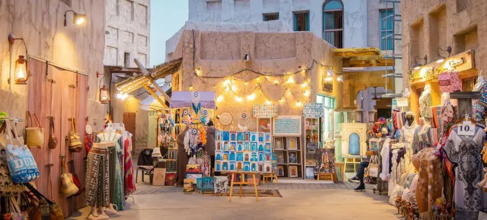Outdoor market and shopping district in United Arab Emirates visited by private jet charter travellers