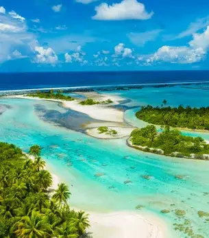 Rangiroa skyline and landmark attractions seen on descent during a private jet charter approach