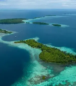 Solomon Islands skyline and landmark attractions seen on descent during a private jet charter approach