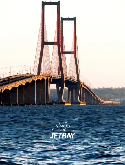Suramadu Bridge connecting Surabaya to Madura Island at golden hour, showcasing Indonesia's engineering marvel