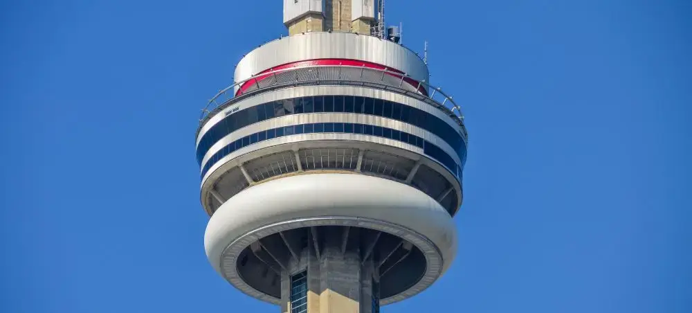 CN Tower's distinctive circular observation decks and communication spire dominating Toronto's skyline