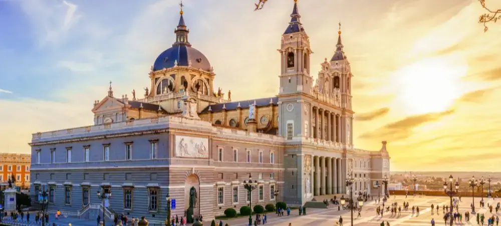 Waterfront promenade and landmark architecture in Madrid for private jet charter visitors