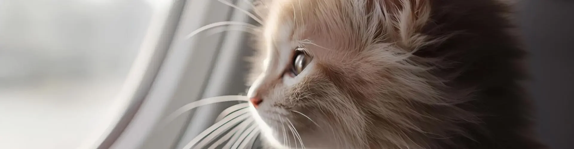 Fluffy cat gazing out private jet window during flight, showcasing pet-friendly luxury air travel