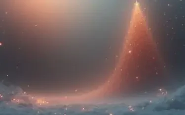 Celebrate the Season in the Skies Ethereal Christmas tree silhouette glowing with golden lights against starry winter sky for luxury holiday travel