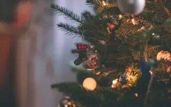 Festively decorated Christmas tree with warm golden lights creating holiday atmosphere for luxury travel