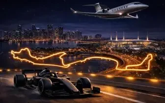 Formula 1 grand prix travel — private jet lounge with champagne service and leather seating